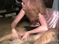 Kinky blonde playing with dog dick and have dog sex